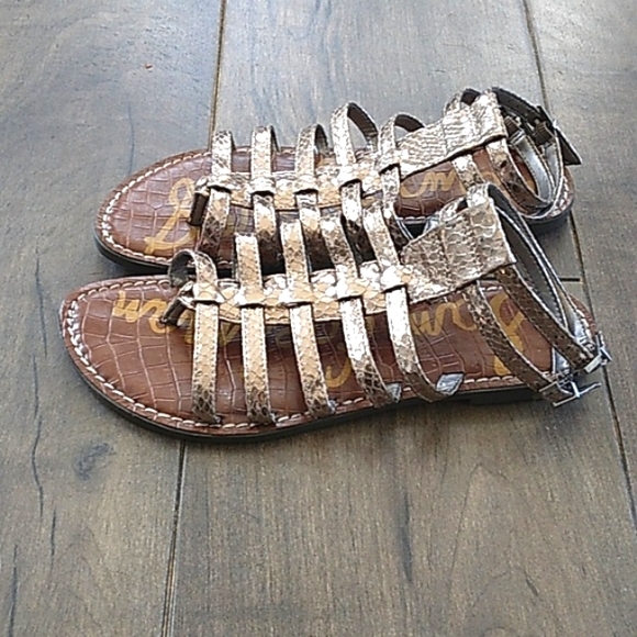 SAM EDELMAN GILDA SILVER METALLIC SNAKE PRINT GLADIATOR SANDALS WOMANS 7 - Picture 2 of 5